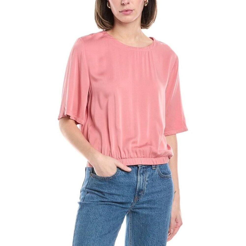 Bella Dahl Top Pink Elastic Waist Satiny